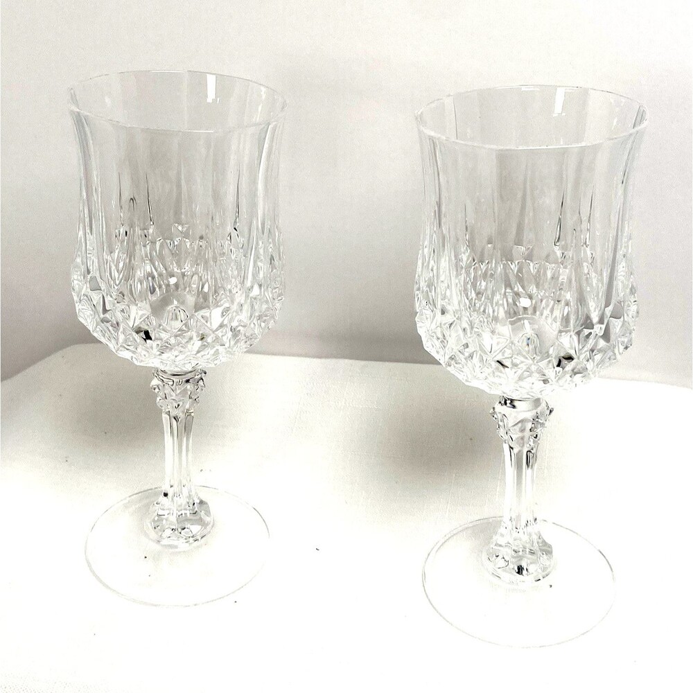 VTG Set of 2 Cristal D'Arques LONGCHAMP  24% Lead Crystal Wine Glasses 8 oz